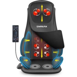 Snailax Shiatsu Neck Back Massager with Heat, Massage Chair Pad with Compression, Height-Adjustable Neck Massage Rollers Chair Seat Massager, Gifts for Men, Women