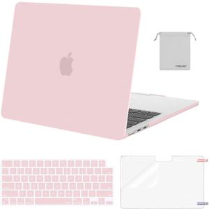 MOSISO Compatible with MacBook Air 13 inch Case 2025 2024 2023 2022 M4 A3240 M3 A3113 M2 A2681, Plastic Hard Shell&Keyboard Cover&Screen Film&Pouch for MacBook Air 13.6 inch Case, Baby Pink