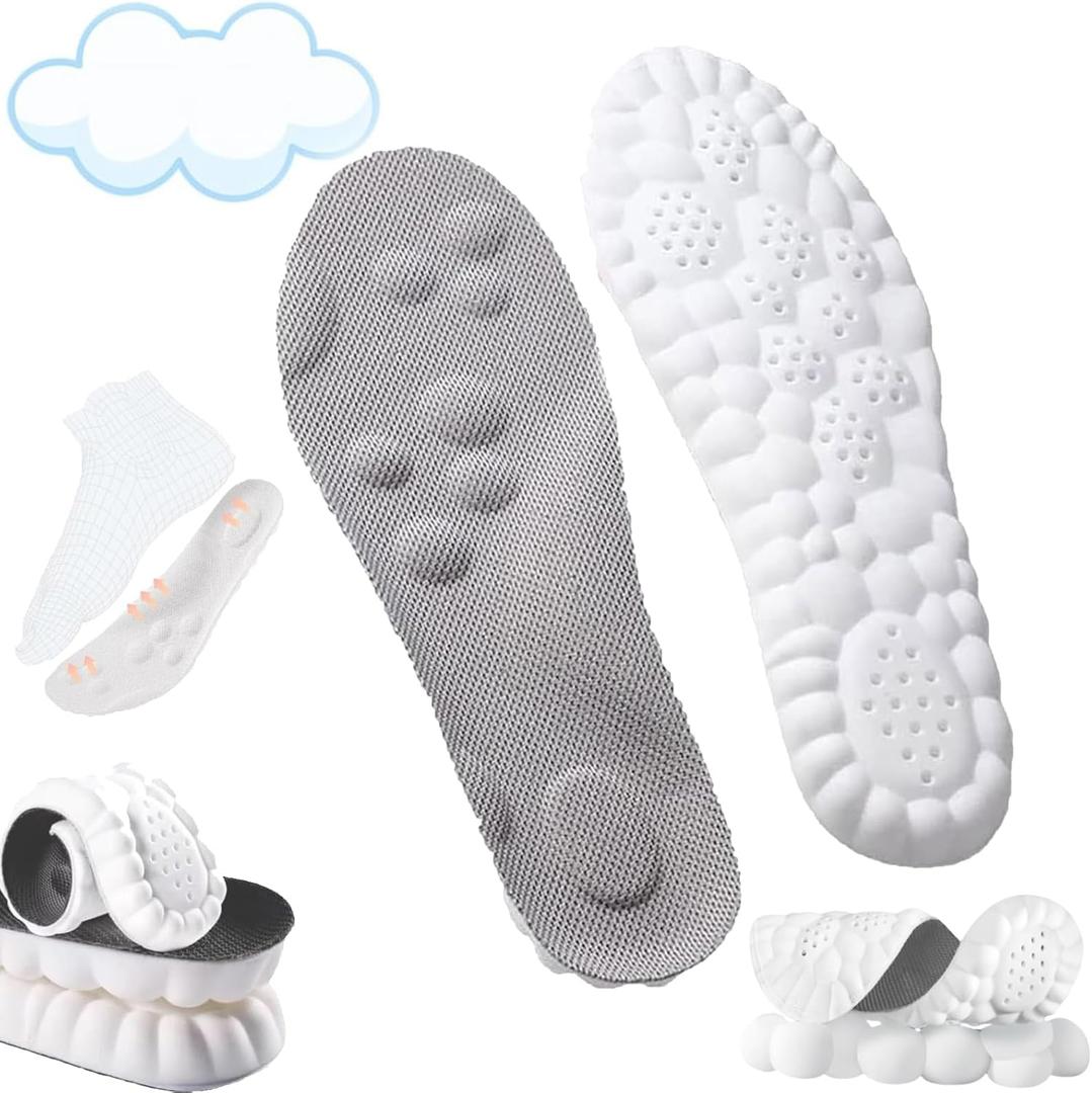 4D Insoles - 4D Cloud Technology Insole - Super Soft, Ultra Comfort Insoles, 4D Sports Shoes Insoles, Acupoint Massage Insole for Foot & Joint Support (8-9, Gray)