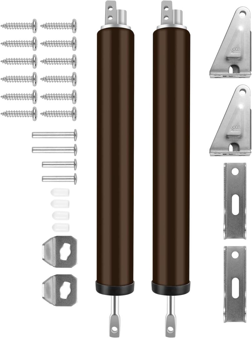 2 PCS Screen and Storm Door Closer Kit, Heavy Duty Pneumatic Screen and Storm Door Closer, Screen and Storm Door Push Button Latch Set Replacement Kit, Adjust Smooth Closing Speed (Brown)