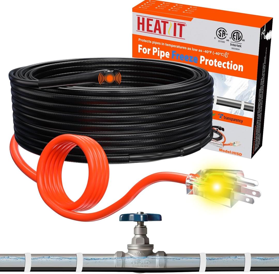 HEATIT Pipe Heating Cable - Reliable Freeze Prevention, Easy DIY Install, Durable Design for Water Pipes CSA & ETL Certified, Energy-Efficient Water Pipe Heat Cable HISD 9ft, 7w/ft, 120V