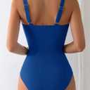 Aleumdr Womens Textured One Piece Swimsuit Tummy Control Bathing Suit Tie Knot Cutout Swimwear (Blue, S)