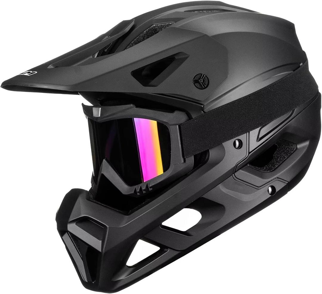 ILM Full Face Mountain Bike Helmet ASTM CPSC Adult with Adjustable Visor for MTB BMX Model HT58, L