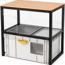 Cat Litter Box Enclosure with Litter Pan, Anti-Tracking Mesh Step, Pull-Out Tray, Clear Acrylic Splash Guards, Wood-Look Top Shelf, Hidden Cat Washroom Cabinet