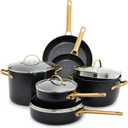GreenPan Hard Anodized Healthy Ceramic Nonstick 10 Piece Cookware Pots and Pans Set, Gold-Tone Stainless Steel Handles, PFAS & PFOA-Free, Dishwasher Safe, Oven & Broiler Safe, Black
