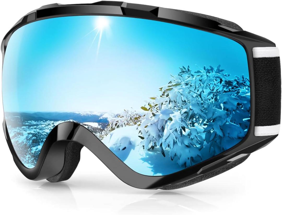 findway Ski Goggles OTG - Over Glasses Snow/Snowboard Goggles for Men, Women & Youth - 100% UV Protection (C5-revo Blue Lens Vlt 8%)