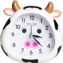 Kids Alarm Clock Cow Alarm Clock for Kids Bedroom, No Battery, Cute Bedside Clock Children's Sleep Trainier, Wake Up for Boys Girls Birthday Gifts (White)