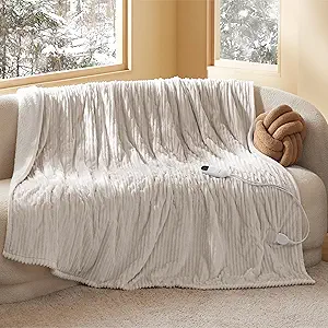 Bedsure GentleSoft Electric Blanket Twin Soft Ribbed Flannel Heated Blanket Twin Size, Heating with 6 Time Settings (Up to 10H), 6 Heat Settings, Warm Gifts for Grandma (62x84 inches,