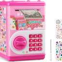 Piggy Bank for Kids, Electronic Mini ATM Bank with Password for Boys Girls, Money Saving Box with Auto Grab Bill Slot, Cash Coin Can Money Safe Toy, Birthday for Age 3-12, Pink