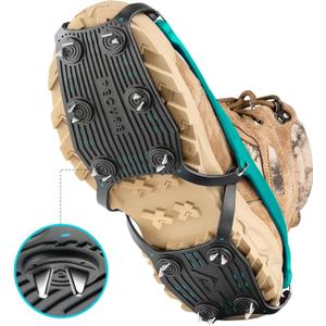 Ice Cleats for Shoes and Boots Men Women Trail Running 20 Stainless Steel Spikes Anti-Slip Footwear Traction Cleats Snow Grips Crampons for Hiking Ice Fishing Walking on Snow (Large, teal)
