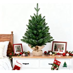 2FT Small Christmas Tree,Green Artifical Tabletop Christmas Trees- PE/PVC Mix,Plastic Base,2 - Part Structure - Ideal for Home & Office Desktop Decor.