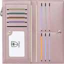 Slim Wallet for Women, RFID Blocking Credit Card Holder, Ladies Bifold Wallet with Zipper, Dusty Pink