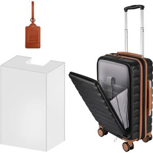 22149 Airline Approved Carry On Expandable Luggage with Front Open Pocket, Spinner Wheels, ABS+PC Hardshell Small 20inch Suitcase with Protective Cover and Luggage Tag, Black