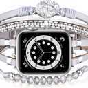 VISOOM Beaded Boho Bracelet Compatible for Apple Watch Band Women Leather Fashion Cute Handmade Multilayer Wrap Watch Straps for iWatch Bands 3/2/1 (38mm/40mm/41mm/42mm(series 10), Silver)