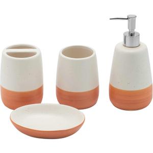 Orange Bathroom accessory Set 4pc,Coral Toothbrush Holder Terracotta Color soap Dispenser soap Dish Tumbler Cup for Bathroom Decor and Gift countertop Decor(Orange)