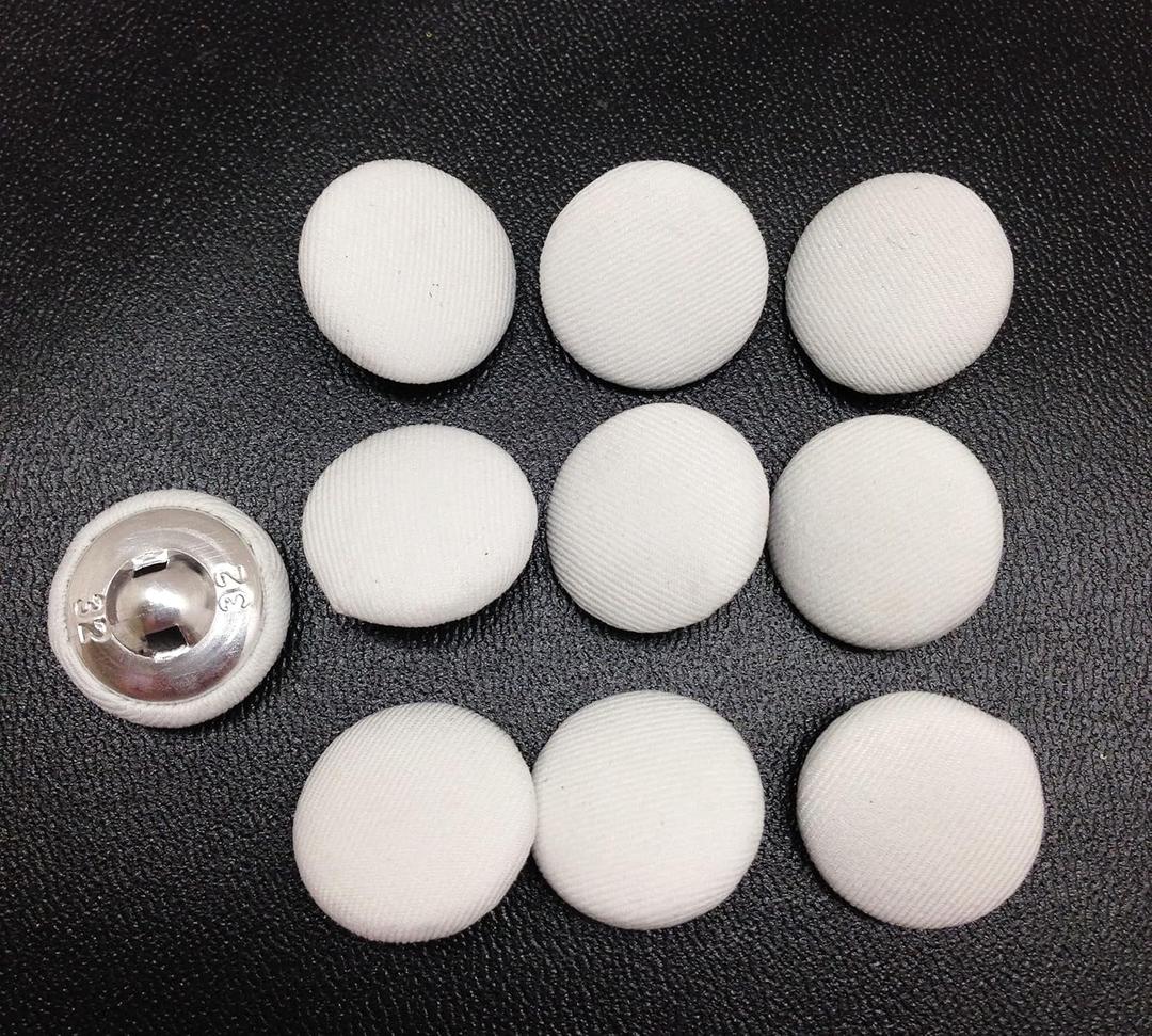 PEPPERLONELY 10PC 20mm Fabric Cloth Covered with Metal Shank Round Buttons, White