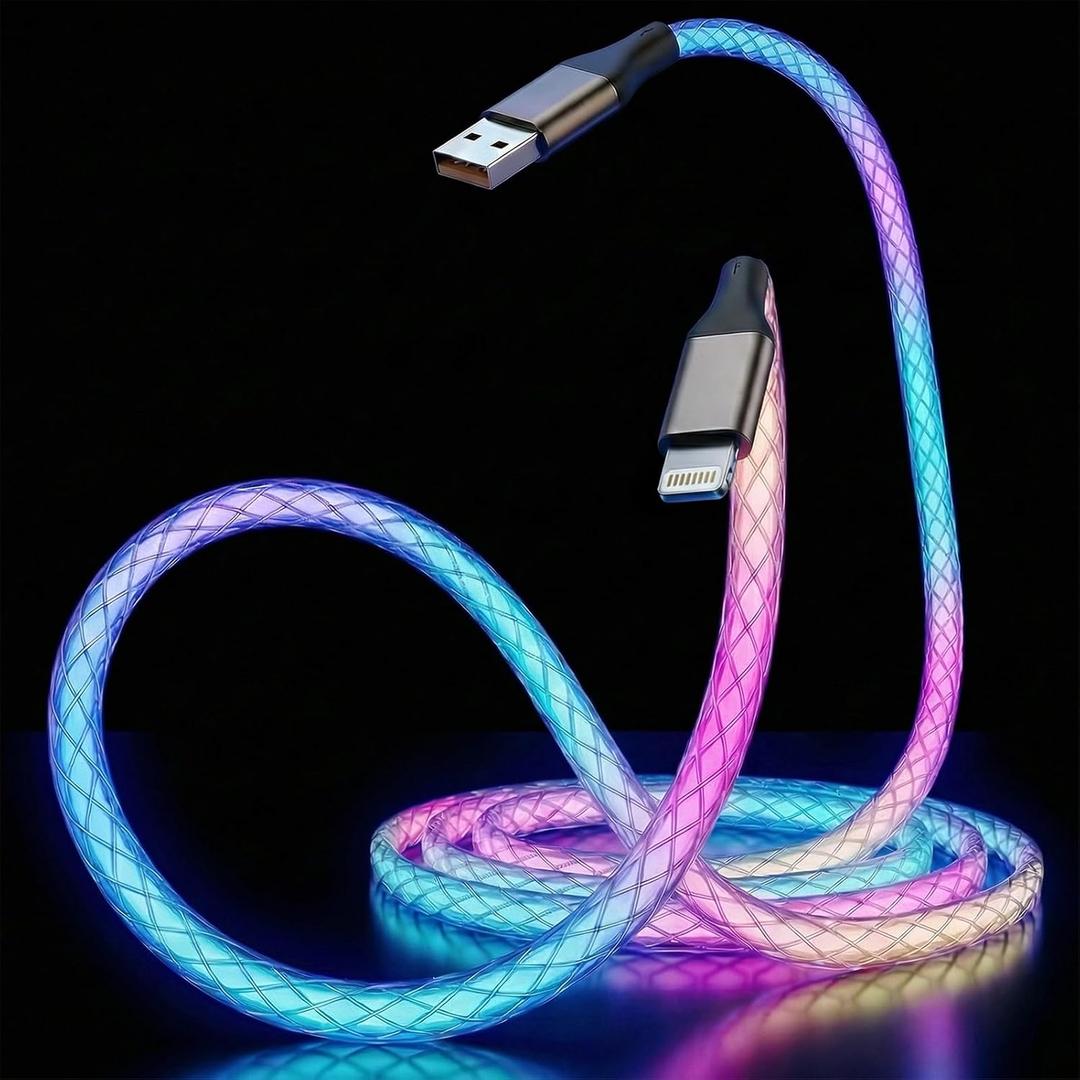 iPhone Charger, LED RGB Gradual Lightning Cable [MFi Certified ] Light up Braided Cable Fast Charging Cord Compatible with iPhone 13 12 11 Pro Max XR XS X 8 Plus SE iPad and More (Multicolored, 6FT)
