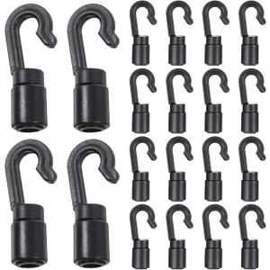 20 Pack Black Bungee Cord Hooks for 3/16 Inch to 1/4 Inch, Shock Cord End Hooks Cargo Net Hooks Shock Absorbing Cord Hooks for Bungee Cord Ends Kayak Replacement Water Sports Camping Accessories