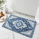 Uphome Boho Bathroom Rugs Blue Vintage Non-Slip Bath Rug Oriental Soft Machine Washable Bathroom Mat Cute Tribal Floral Bath Mats for Bathroom Decor for Sink Shower Toilet, 20x31 inch
