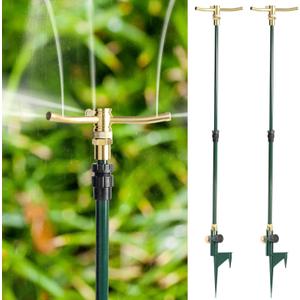 Hourleey 3-Arm Garden Sprinkler, 2 Pack High-Rise Lawn Sprinkler with Adjustable Telescoping Base, 360 Degree Rotation Sprinklers for Large Area Coverage Gardening Watering Lawn Irrigation System