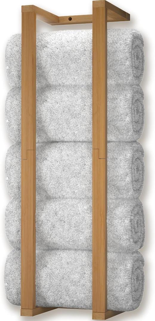 Bamboo Towel Racks - Vertical Wood Towel Rack Bamboo Bathroom Accessories, Storage, Wall Towel Rack for Rolled Towels for Bathroom Furniture, Spa Furniture and Decor (Natural, X-Large)