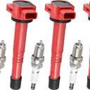 Pindex 4 Pack Ignition Coils and Iridium Spark Plugs,UF311 92213 Coil Pack Kits Compatible with 2002-2011 Acura Honda RSX Civic CRV Element 2.0L 2.4L Replacement UF311 UF583 C1382 30520-RRA-007
