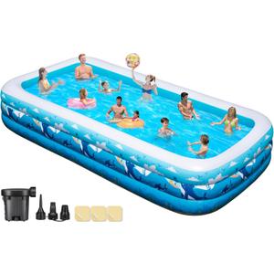 Extra Large Inflatable Pool for Family, 158"x74"x22" Full-Sized Blow Up Pool for Adults, Oversized Thickened Inflatable Swimming Pools with Pump & Repair Patch for Backyard Water Party