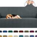 KEKUOU Stretch Sofa Cover Slipcover Couch Covers for 3 Cushion Couch Sofa (78"-94") Furniture Protector 3 Seater Sofa with Elastic Bottom for Kids,Dog, Jacquard Small Checked(Large,Grey)