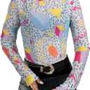 80s 90s Mesh Long Sleeve Shirt Women 90s 80s Themed Party Outfits Retro Sexy Neon Disco See Through Mock Neck Tops (M)