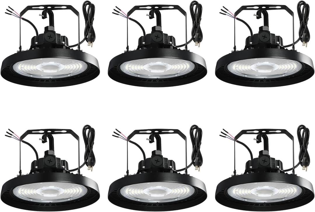 UFO LED Warehouse Light High Bay Dimmable 0-10V with US Plug 4Ft Cable, 200W (Eqv.1000W MH/HPS), 5000K, IP65 Commercial Area Lighting Fixture for Warehouse Workshop Garage Barn, UL Listed(6 Pack)
