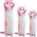 Giant Cat Pillow Plush Cartoon Kitty Sleeping Hugging Pillow, Cuddly Soft Long Kitten Body Pillow Doll Cat Cushion Toy for Kids Girlfriend (Pink, 90cm/35.4inch)