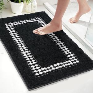 Black Bathroom Rugs 18x24, Non Slip Washable Bath Mats,Super Soft Microfiber Bathroom Mats, Plush Fluffy Absorbent Bath Rugs for Sink Tub Basin Shower Floor