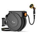 Retractable Garden Hose Reel 1/2 in x65 ft, Heavy Duty Wall Mounted Hose Reel with 10- Function Sprayer Nozzle, Any Length Lock/Automatic Slow Return System,180 Swivel Bracket