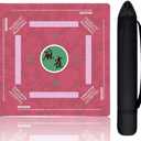 Aucuda Mahjong Mat Noise Reducing with Rules, 33.5x33.45 Inch Non-Slip American Mah Jongg Table Set Cover with Travel Bags, Thanksgiving Poker Card Games Board Waterproof, 2025 Version (Pink).