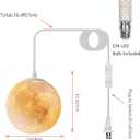 Plug-in Moon Pendant Light, Hanging Lamp with Switch & Cord, 3-Color Dimmable LED Ceiling Lamp for Kids Bedroom or Nursery, White Lunar Night Light (Warm,Neutral,White,LED Bulb Included)