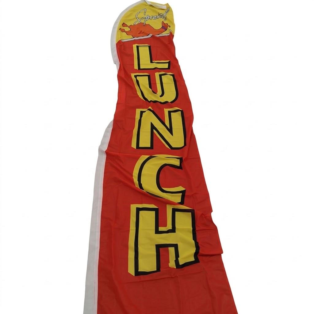 2.5 x 12 ft Lunch Feather Flag Only - Windless Single-sided Printing Feather Flag Outdoor Business Advertising Banner, No Pole (Red)