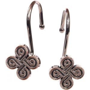 Bronze Decorative Shower Curtain Hooks: Oil Rubbed Rustproof Metal Rings for Shower Curtain Rod - Rustic Vintage Flower Clover Shaped Shower Curtain Hooks Hangers for Bathroom - Set of 12