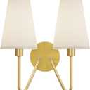 Electro bp;Double Head Classic 2 Lights Wall Sconces Lighting Fixture Polished Gold with Cream White Linen Fabric Lamp Shades E12 80W Hardwired; (Gold/White shade)