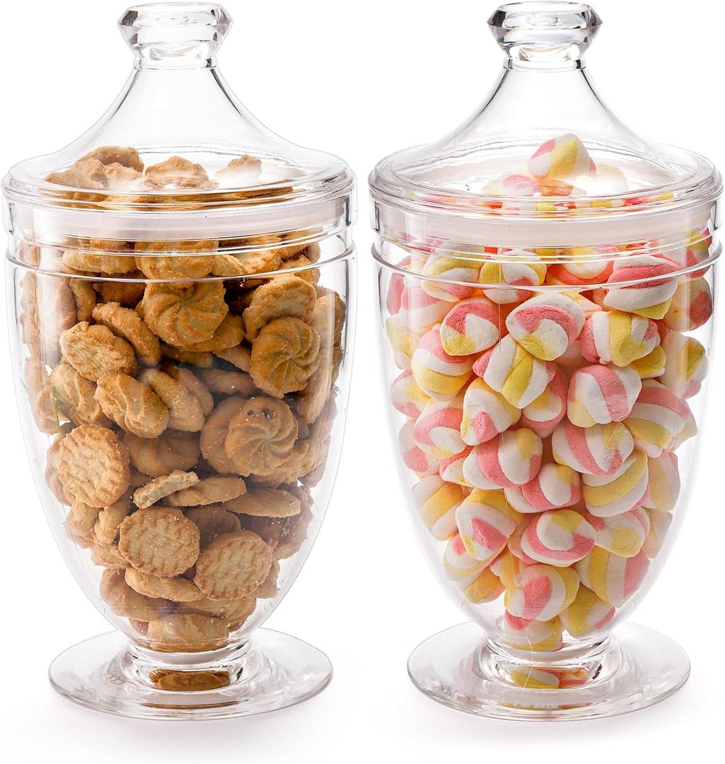 Hacaroa 2 Pack Acrylic Apothecary Jars with Airtight Lids, 46 Oz Clear Plastic Candy Cookie Jars for Candy Buffet, Decorative Bathroom Canister Container for Bath Salt, Vanity, Party, Wedding