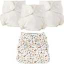 Esembly Cloth Diaper Bundle Set - 4 Organic Cotton Absorbent Inners and 1 Waterproof Outer Diaper Cover - Reusable, Washable, Snap Closure Cloth Diapers - Size 2 (18-35lbs), Terrazzo