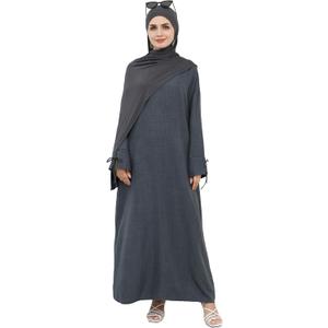 Women 1PC Abaya Dress Simple Kaftan Eid Dress for Women Muslim Casual Robe Fashion Jilbab Dubai Travel Outfits (Medium, Dark Grey)