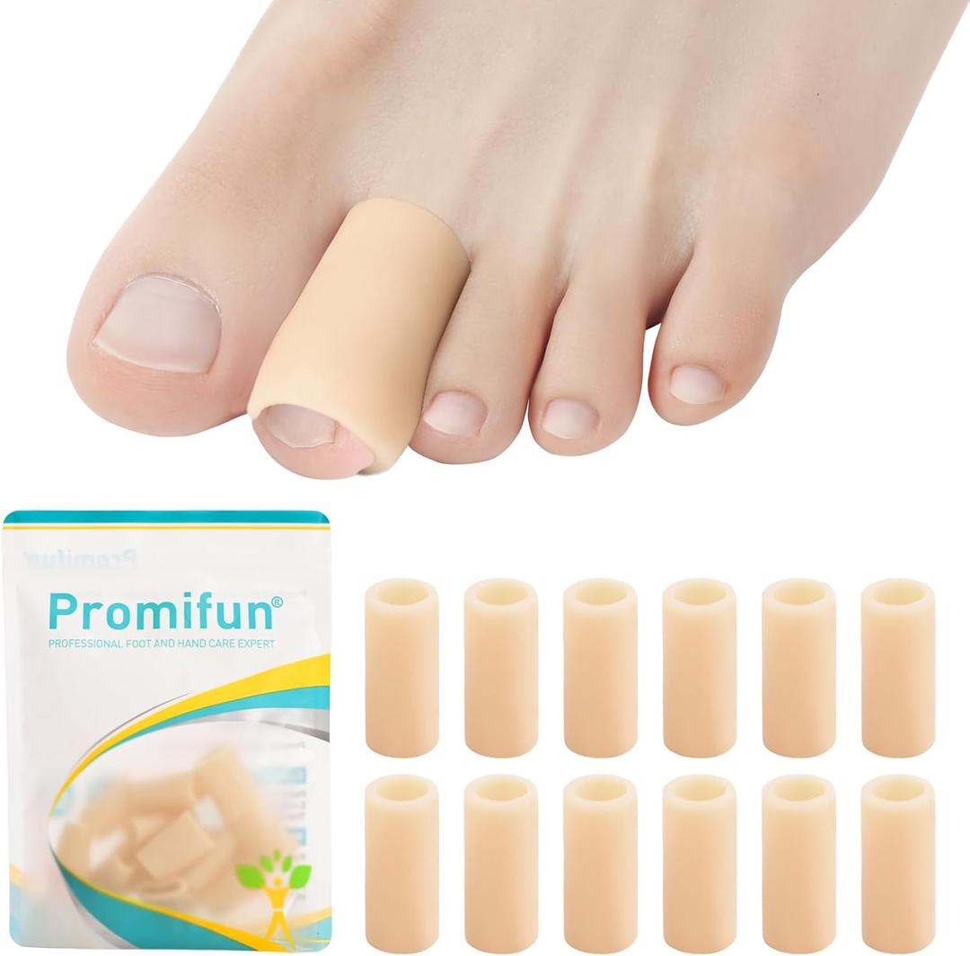 Silicone Toe Protectors  12 Pack Silicone Toe Sleeve for Hammer Toes, Corns, Calluses, Blisters  Soft Gel Toe Tube Pads for Pain Relief(Beige)