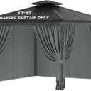 Universal Replacement Privacy Curtains for Gazebos, 10x12 ft Outdoor Waterproof, 4-Piece Four-Sided Side Walls with Zippers (Curtains Only, Gray)
