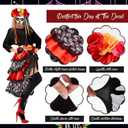 Hercicy 4 Pcs Halloween Day of The Dead Costum for Women Skeleton Mexican Lady Skull Outfit Dress Headpiece Glove Sock (Black, L)