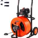 VEVOR 100FT x 3/4 Inch Drain Cleaning Machine Sewer Auger Auto Feed with 4 Cutter & Air-activated Foot Switch for 4" to 8" Pipes, Orange, Black