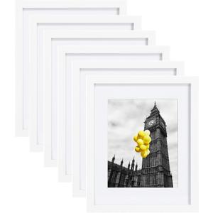 11x14 Picture Frame Set of 6 with Plexiglass, Display Pictures 8x10 with Mat or 11x14 Without Mat for Tabletop Display and Wall Mounting, White