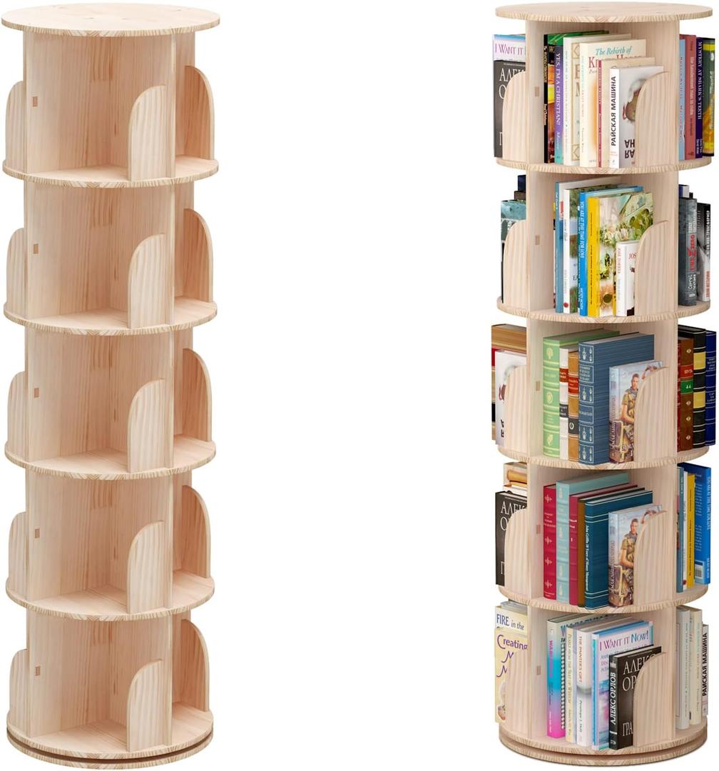 Rotating 360 Bookshelf Bookcase Hexagonal Children's Bookcase Tall Bookcase Floor Standing Corner Book Shelf Storage Rack for Home Living Room Office (5 Tier)