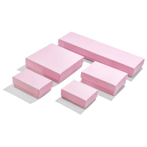 TheDisplayGuys - 100-Pack #99 Cotton Filled Cardboard Paper Jewelry Boxes Gift Case - Pastel Pink (5 Sizes Assortment) - for Shipping or Storage