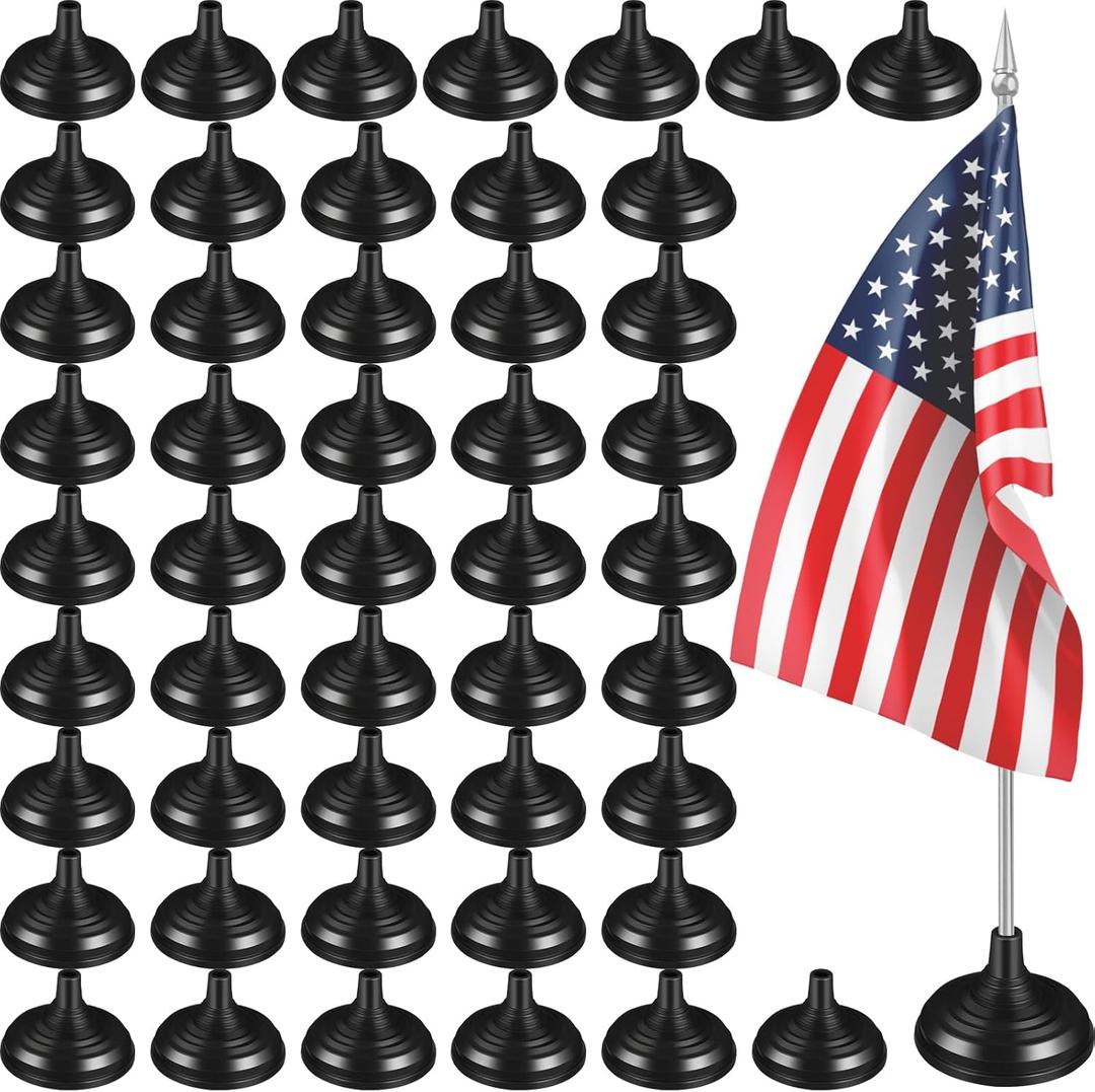 Gerrii 48 Pcs Mini Tabletop Flag Stand Holder 4 x 6 Inch Small Flag Base for Veterans Day Table Desktop Party Office Desk Centerpiece Country Company Sports Team Decoration(Black)
