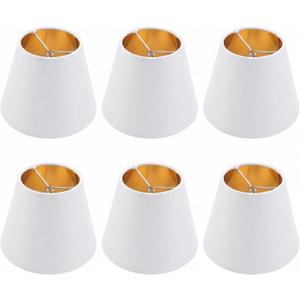 Small Lamp Shades Clip on Bulb, Chandelier Shades Set of 6, Mini Linen Lampshade 2.9x5.9x5.1in Small Lamp Shade for Chandelier Lamp Replacement (White&Gold (White Edge))